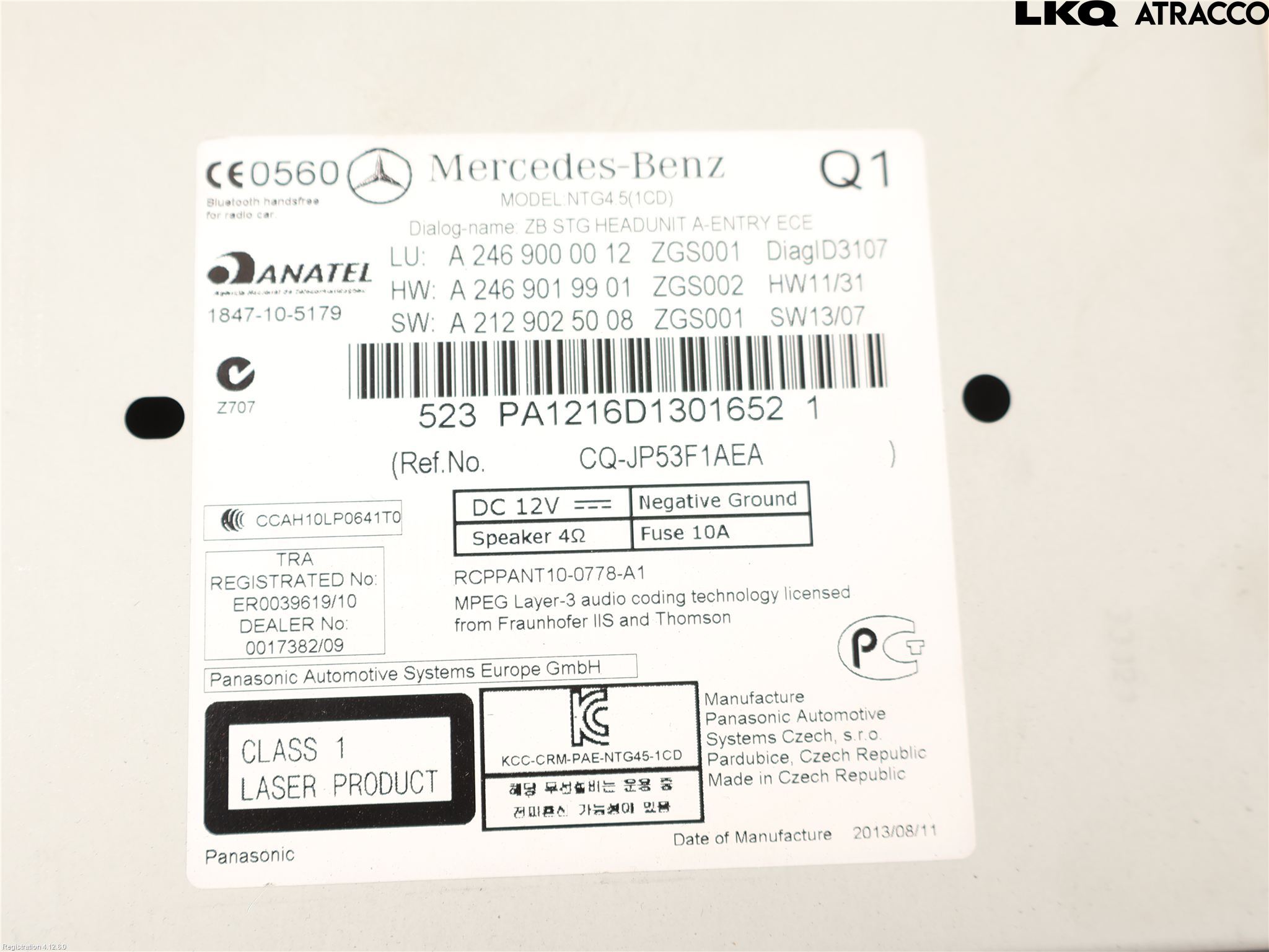 Mercedes-Benz MB B-KLASS (W246/W242) 12-19 Stereo Radio Med Cd