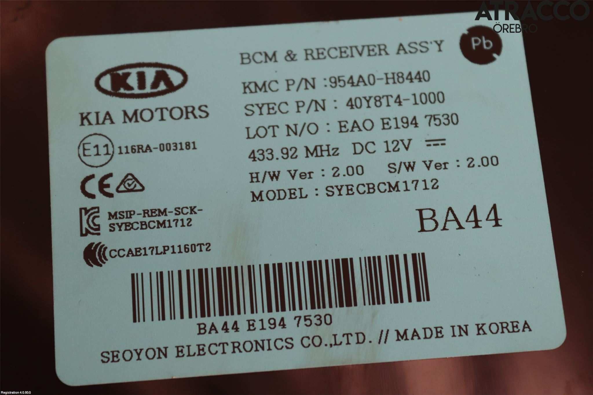 Kia STONIC 18->> Styreenhet Øvrig