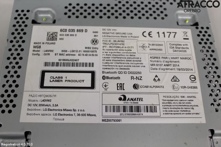 Volkswagen VW POLO 10-17 Stereo Radio Med Cd