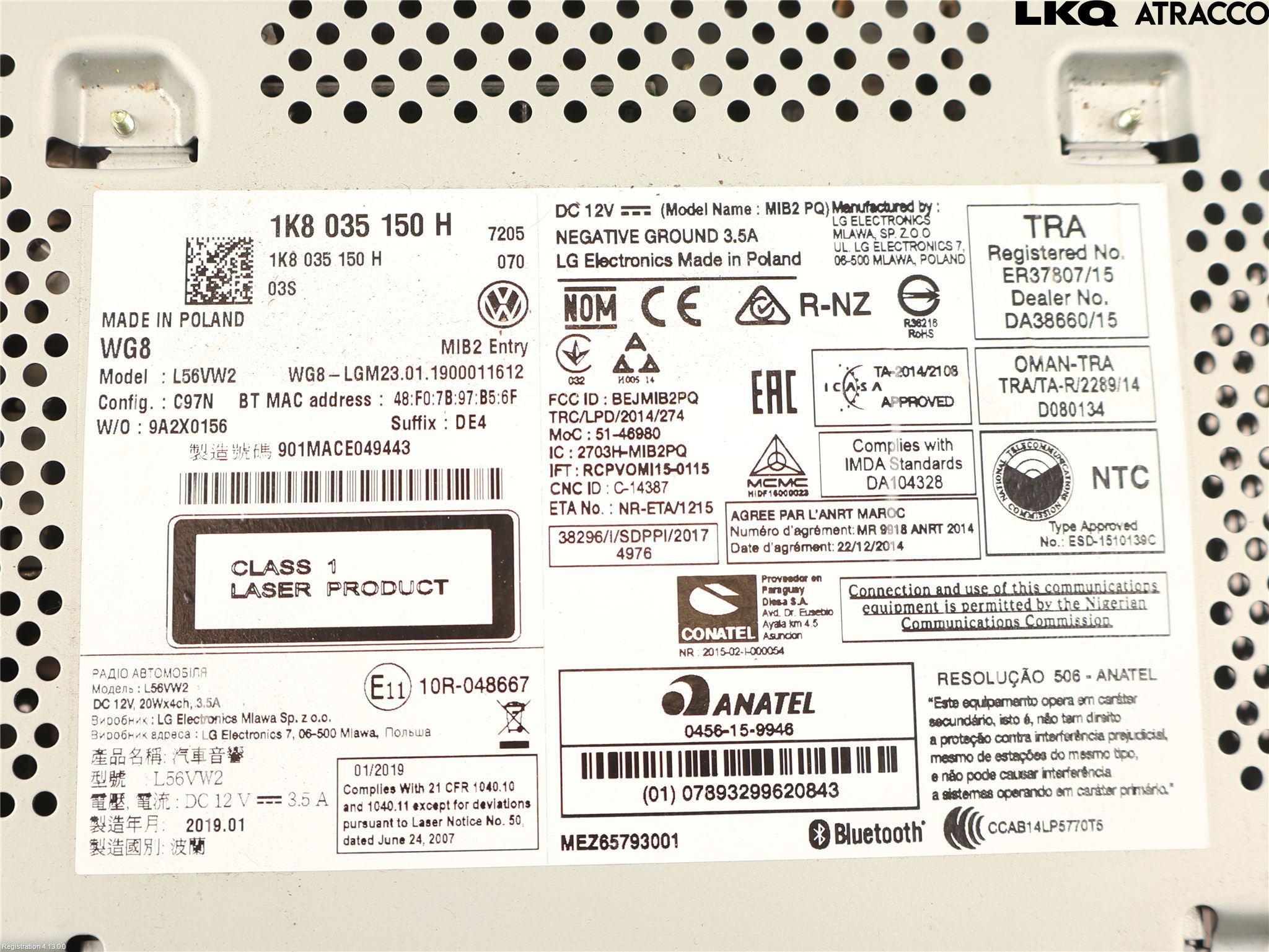 Volkswagen VW CADDY 16-20 Stereo Radio Med Cd