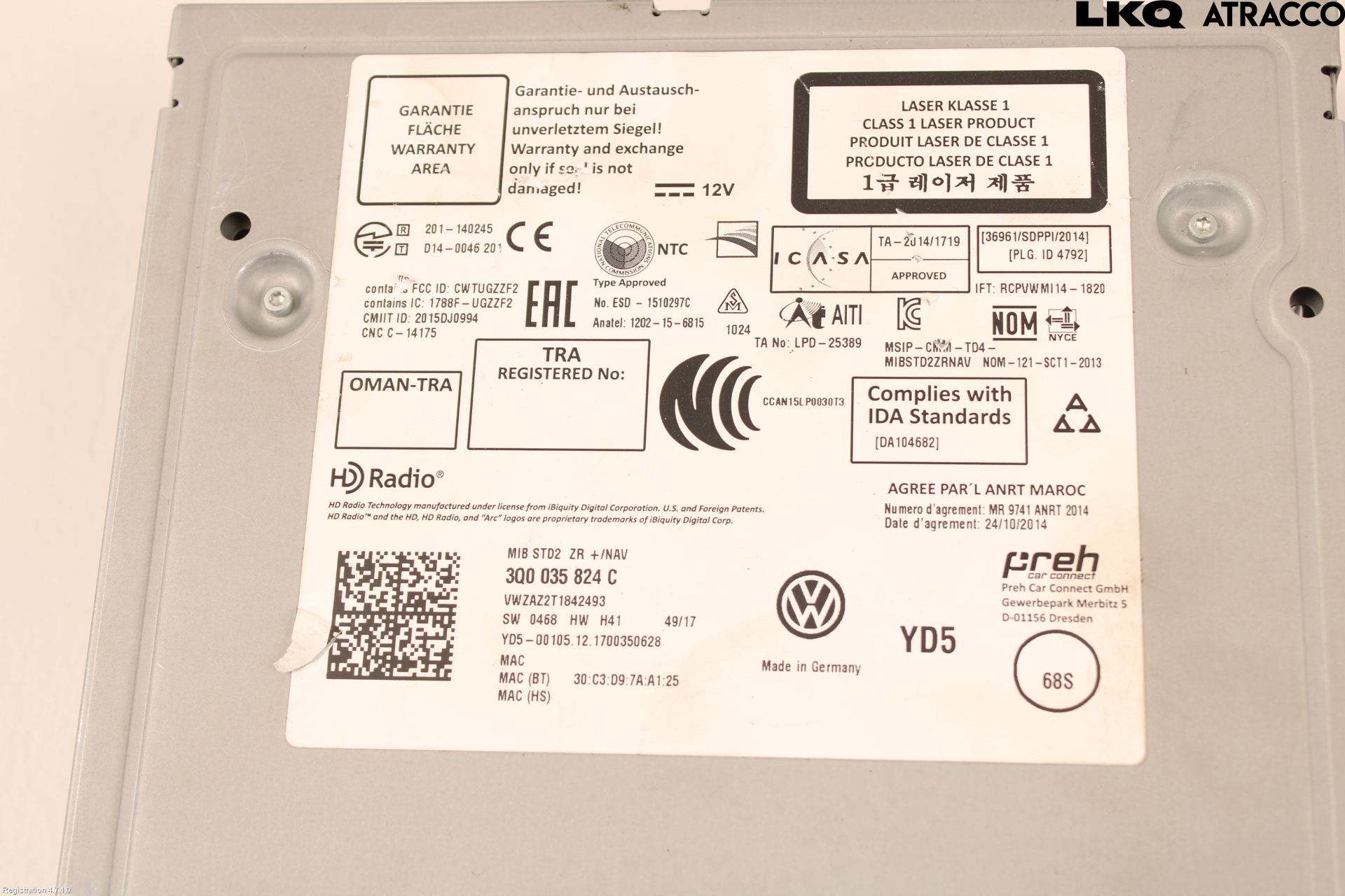 Volkswagen VW GOLF / E-GOLF VII 13-20 Stereo Radio Med Cd