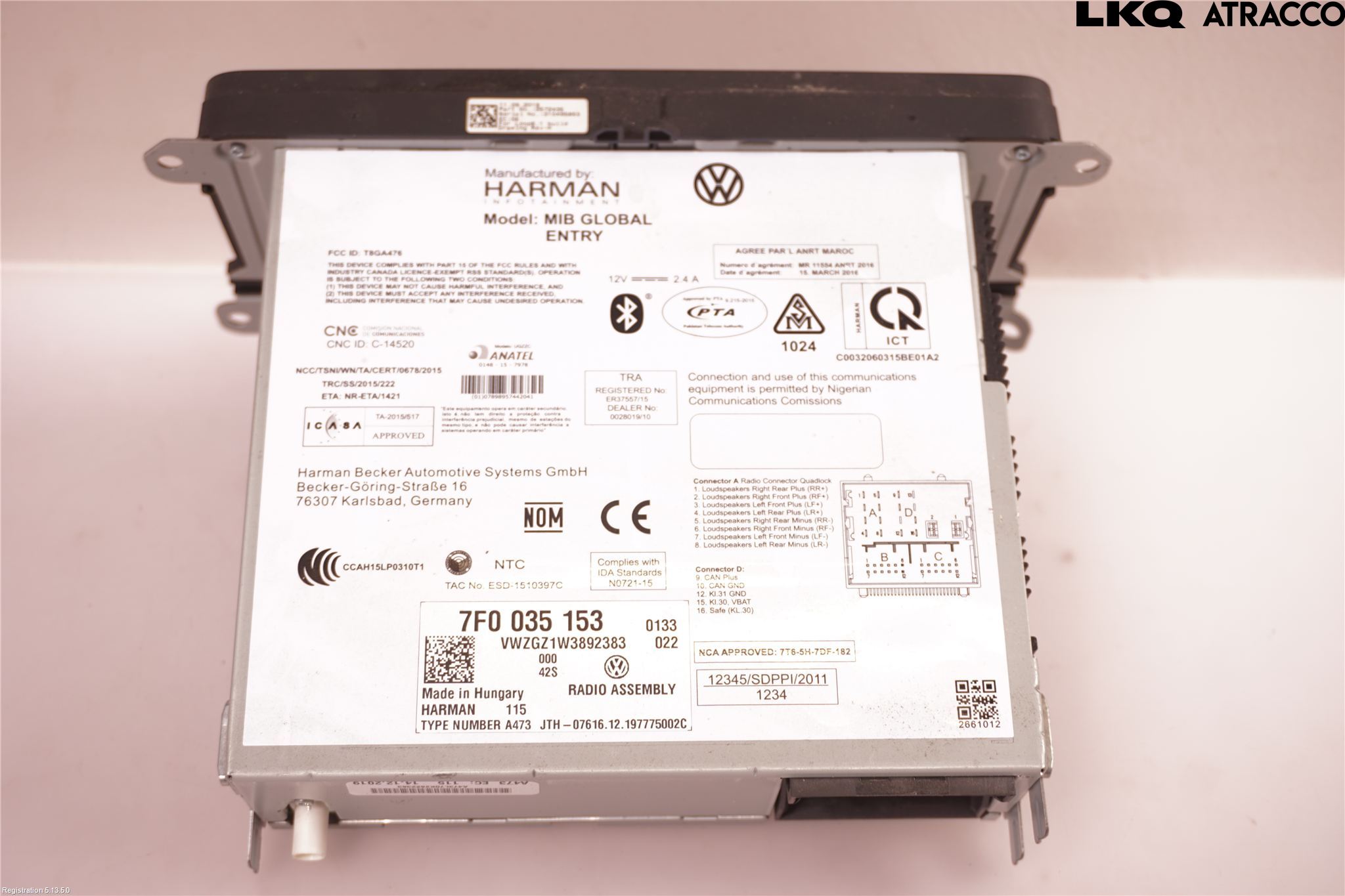 Volkswagen VW CADDY 16-20 Stereo Radio Med Cd