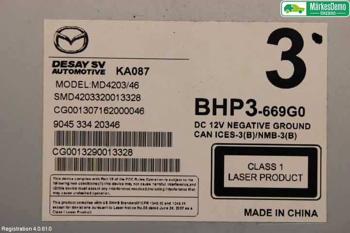 Mazda 3 III 14-19 Stereo Radio Med Cd
