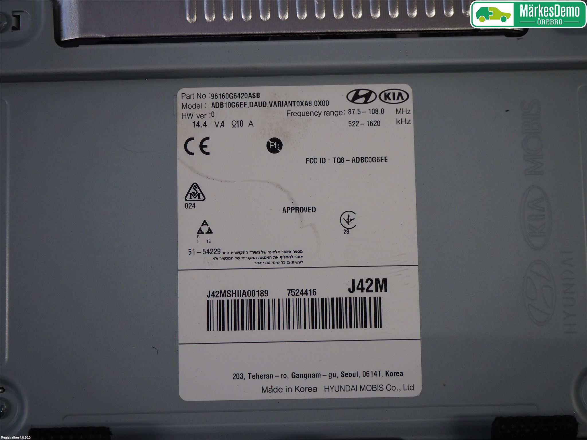 Kia PICANTO 17- Stereo Radio Med Cd