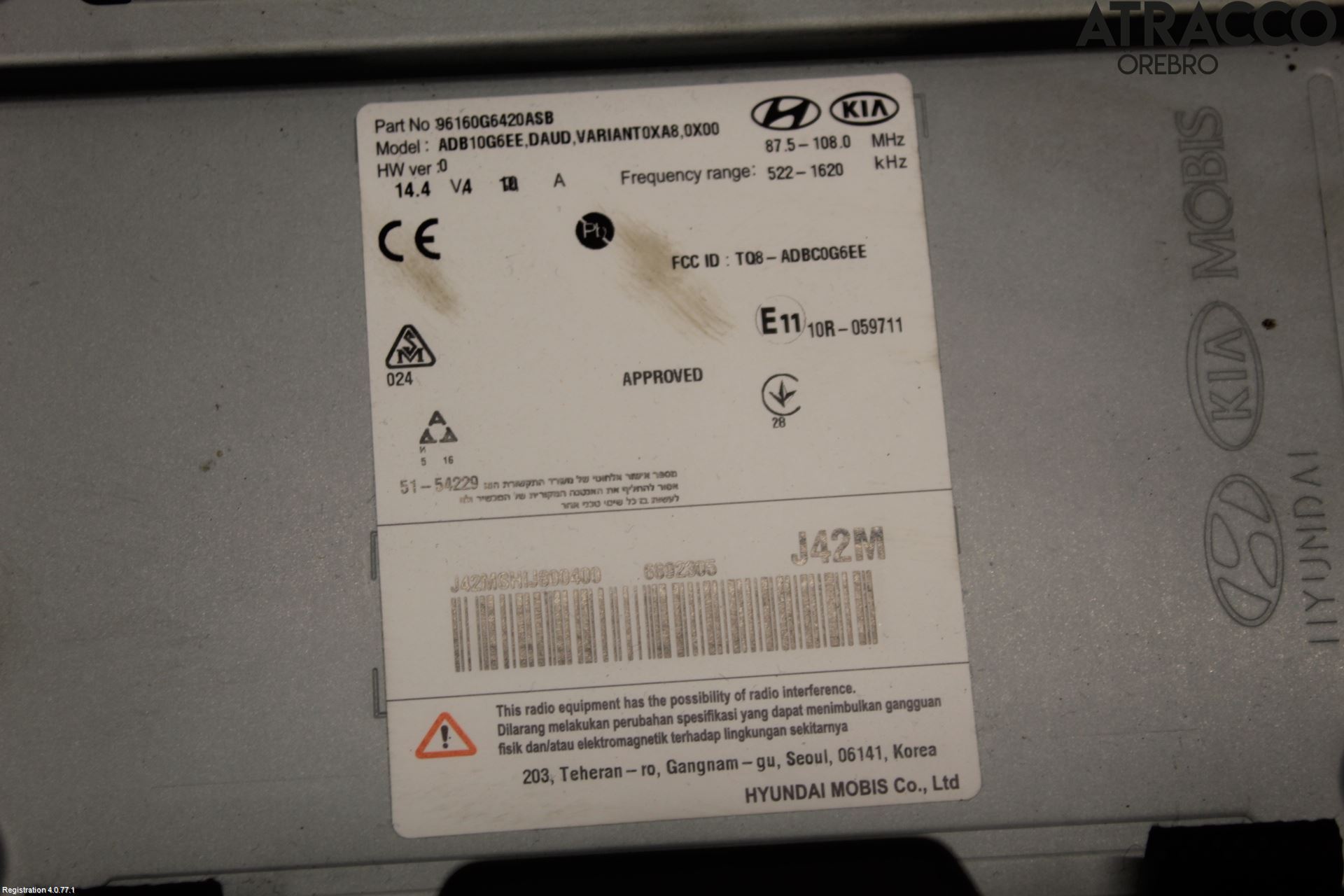 Kia PICANTO 17- Stereo Radio Med Cd