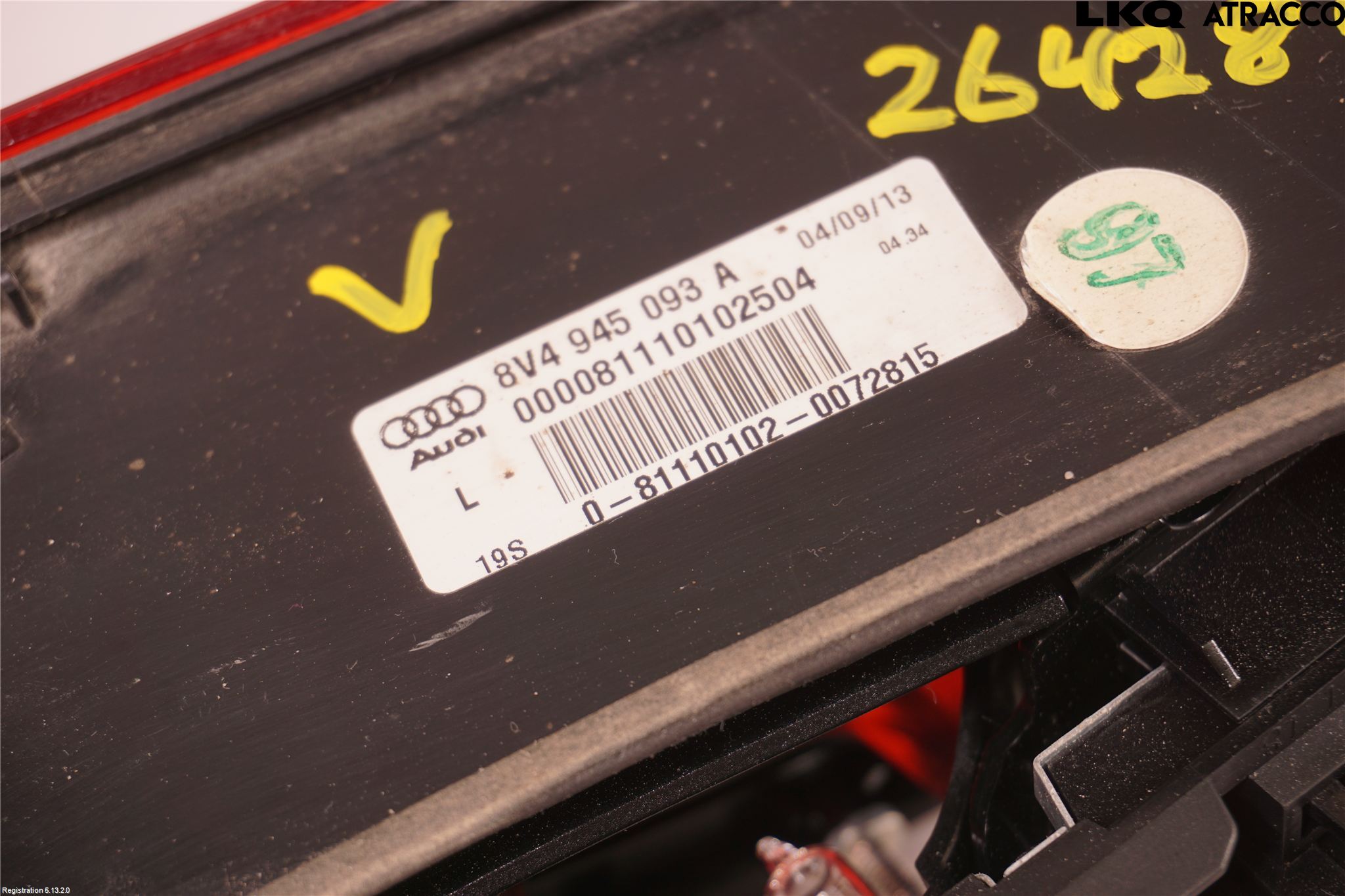 Audi A3/S3 8V 13-20 Baklykt Venstre  På Luke(Indre