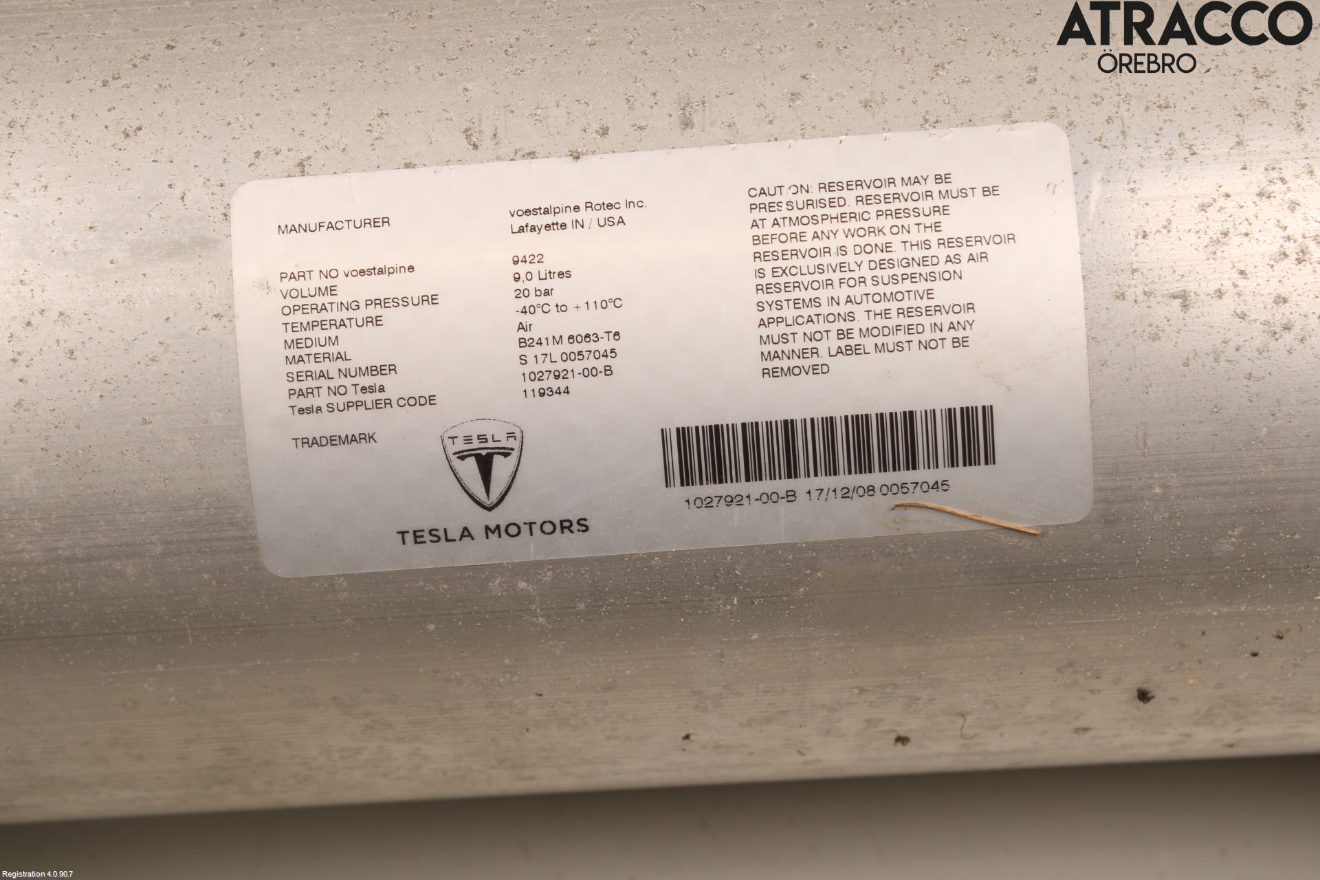 Tesla MODEL X 16- Nivå/Lufrfrändring Trycktank