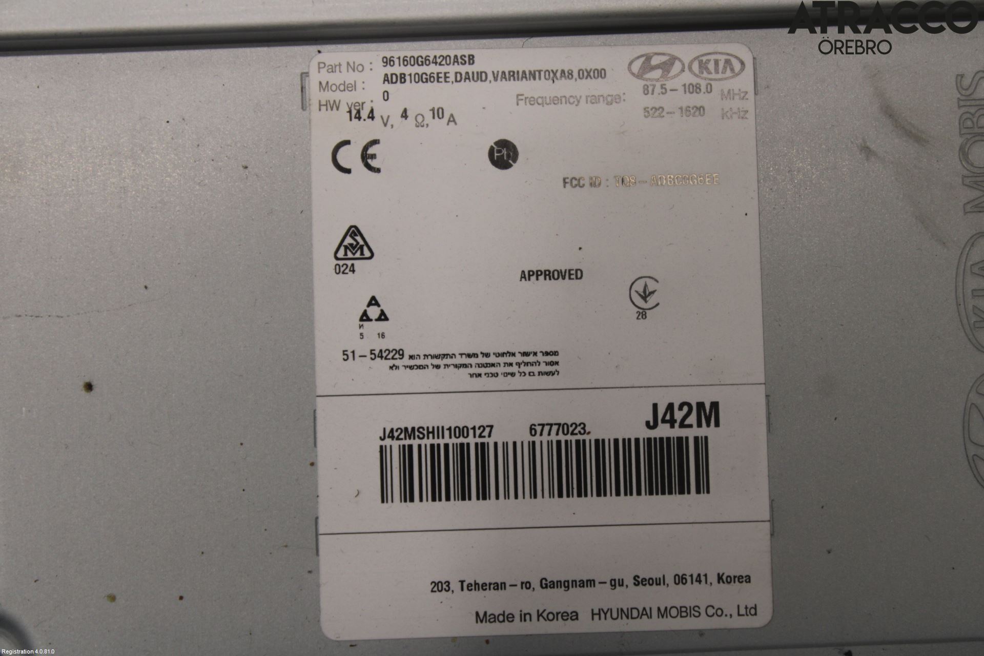 Kia PICANTO 17- Stereo Radio Med Cd