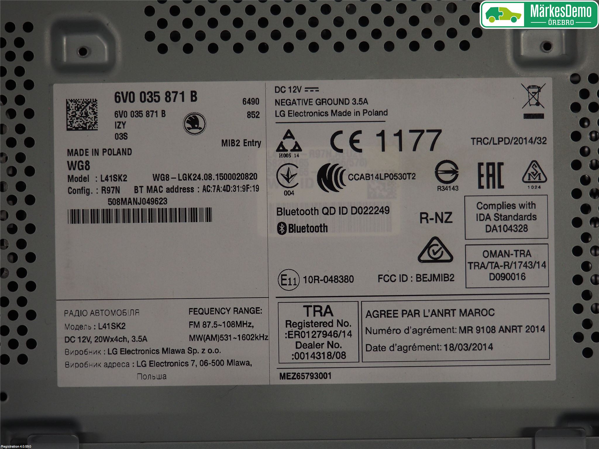 Skoda FABIA 15-21 Stereo Radio