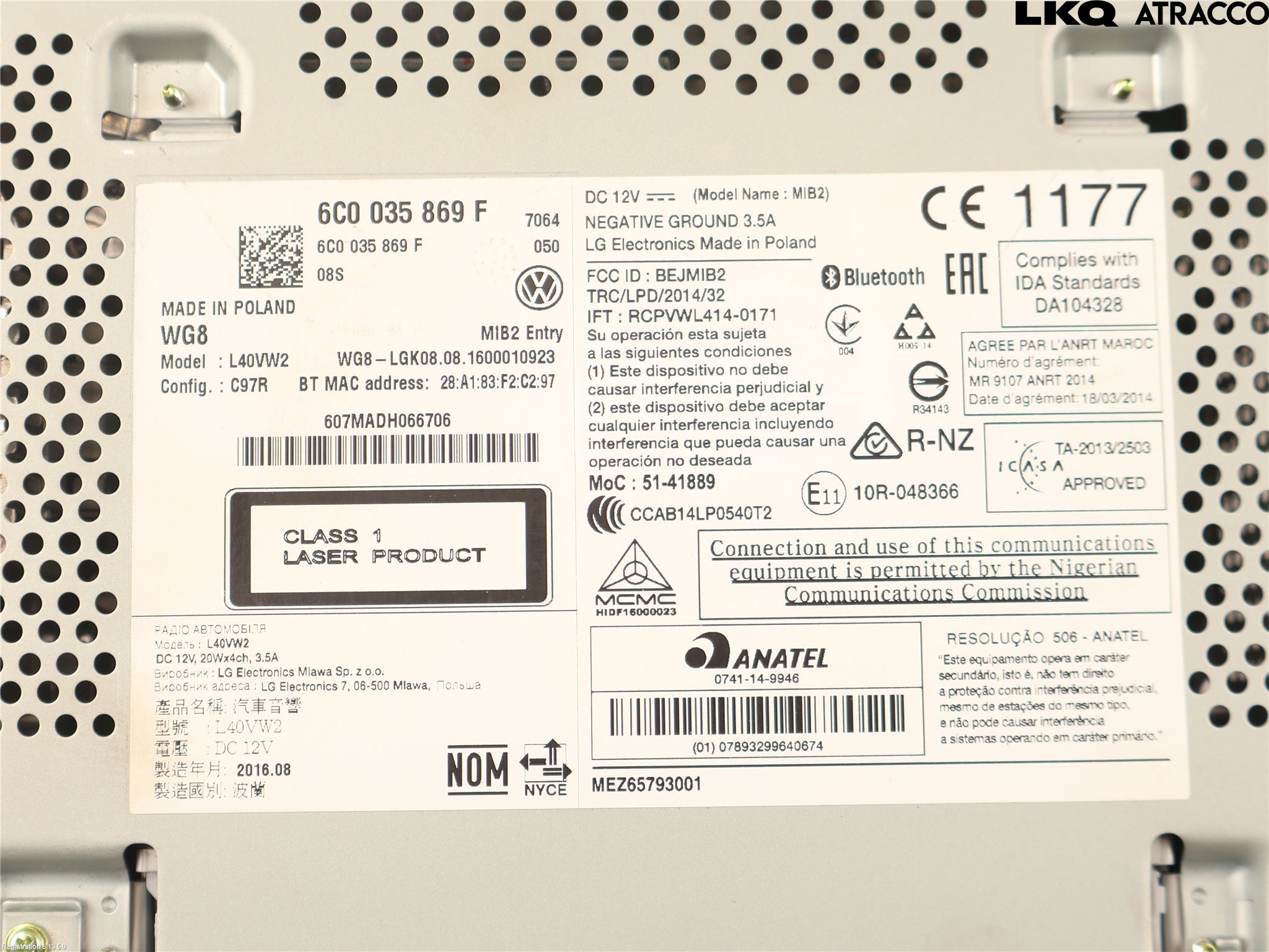 Volkswagen VW POLO 10-17 Stereo Radio Med Cd