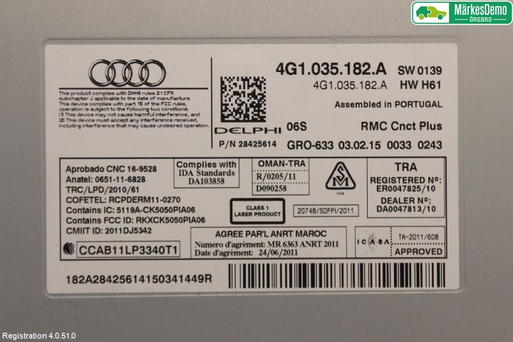 Audi A6/S6 4G 11-18 Stereo Radio Med Cd