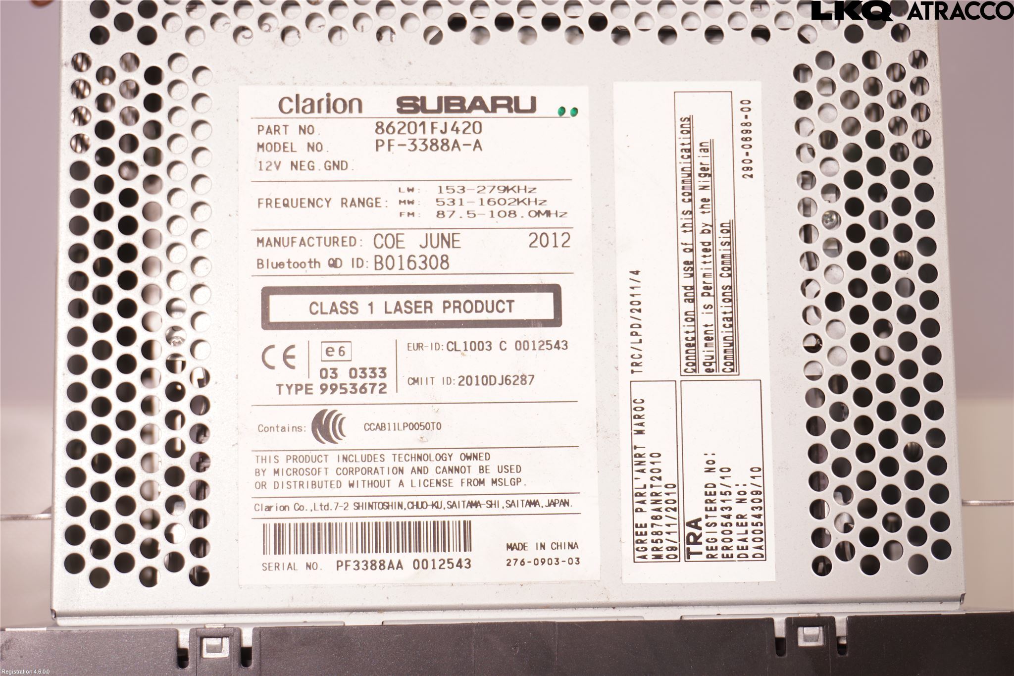 Subaru XV 12-17 Stereo Radio Med Cd