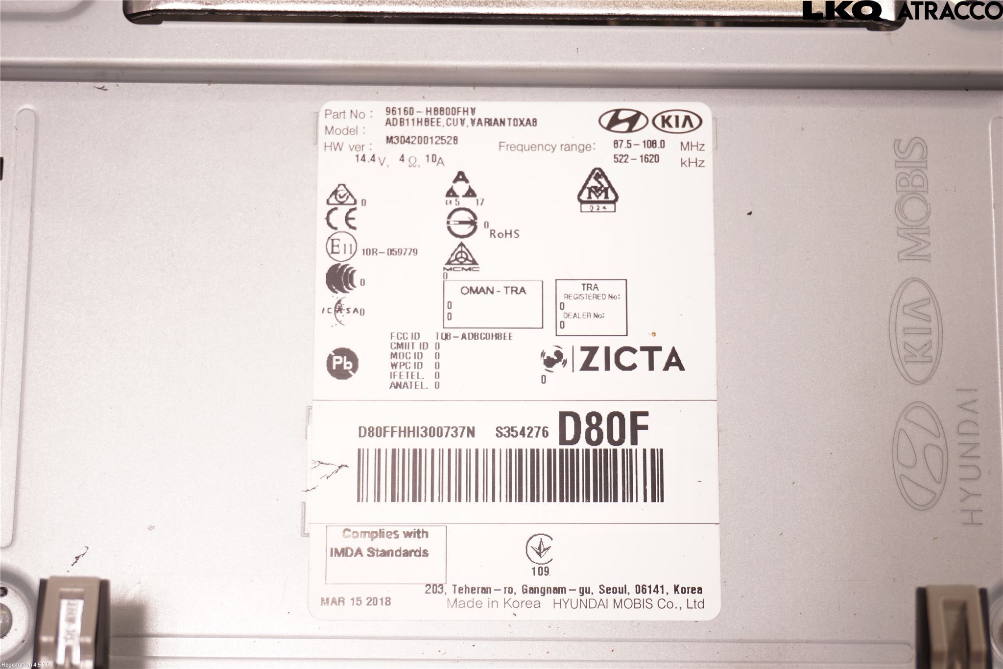 Kia STONIC 18->> Stereo Radio Med Cd