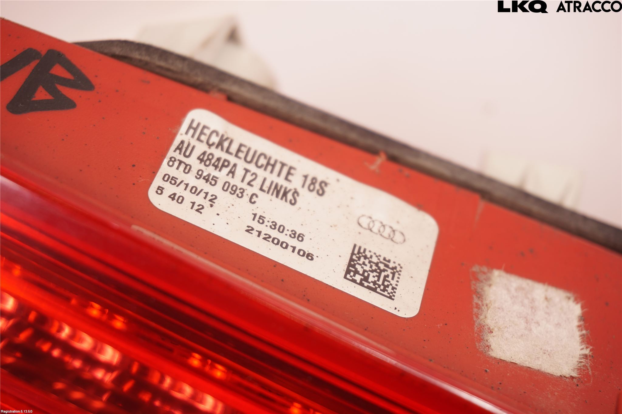 Audi A5 07-16 Baklykt Venstre  På Luke(Indre