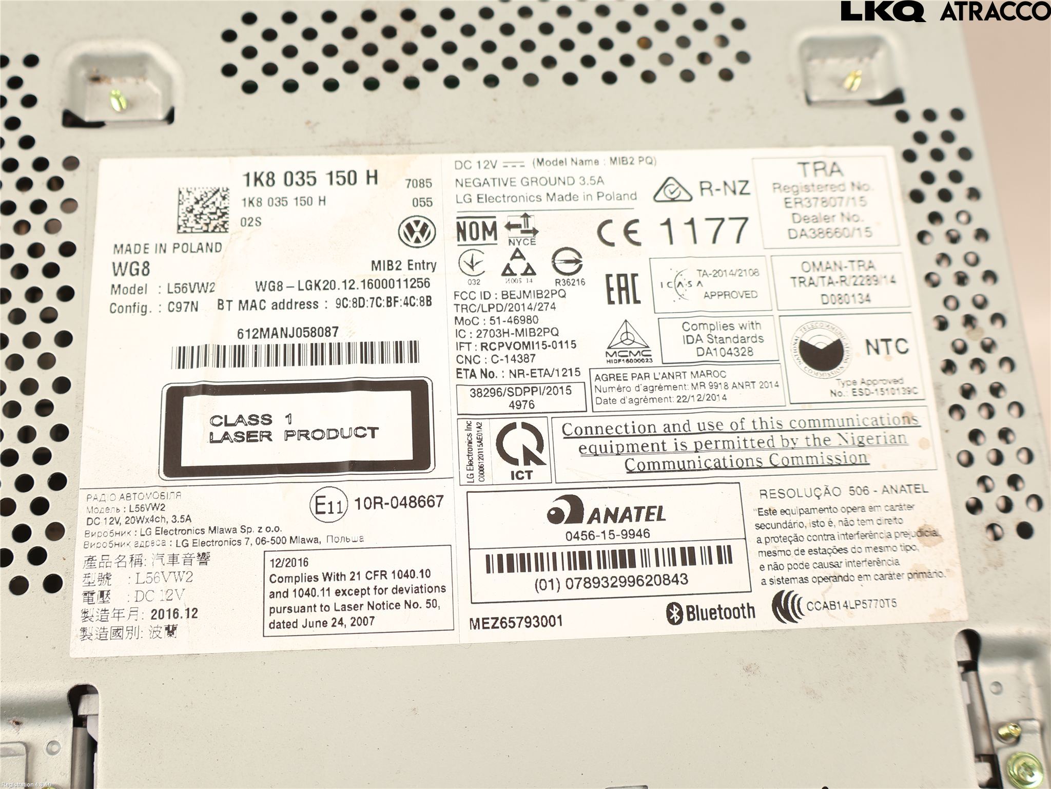 Volkswagen VW CADDY 16-20 Stereo Radio Med Cd