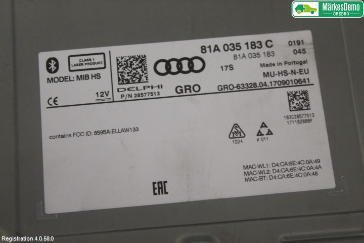 Audi A3/S3 8V 13-20 Stereo Radio Med Cd