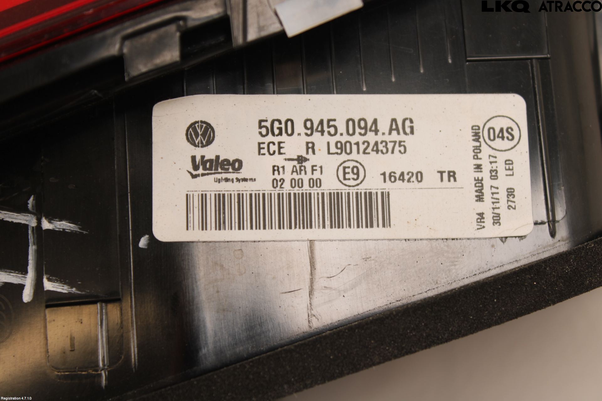 Volkswagen VW GOLF / E-GOLF VII 13-20 Baklykt Høyre  På Luke(Indre)