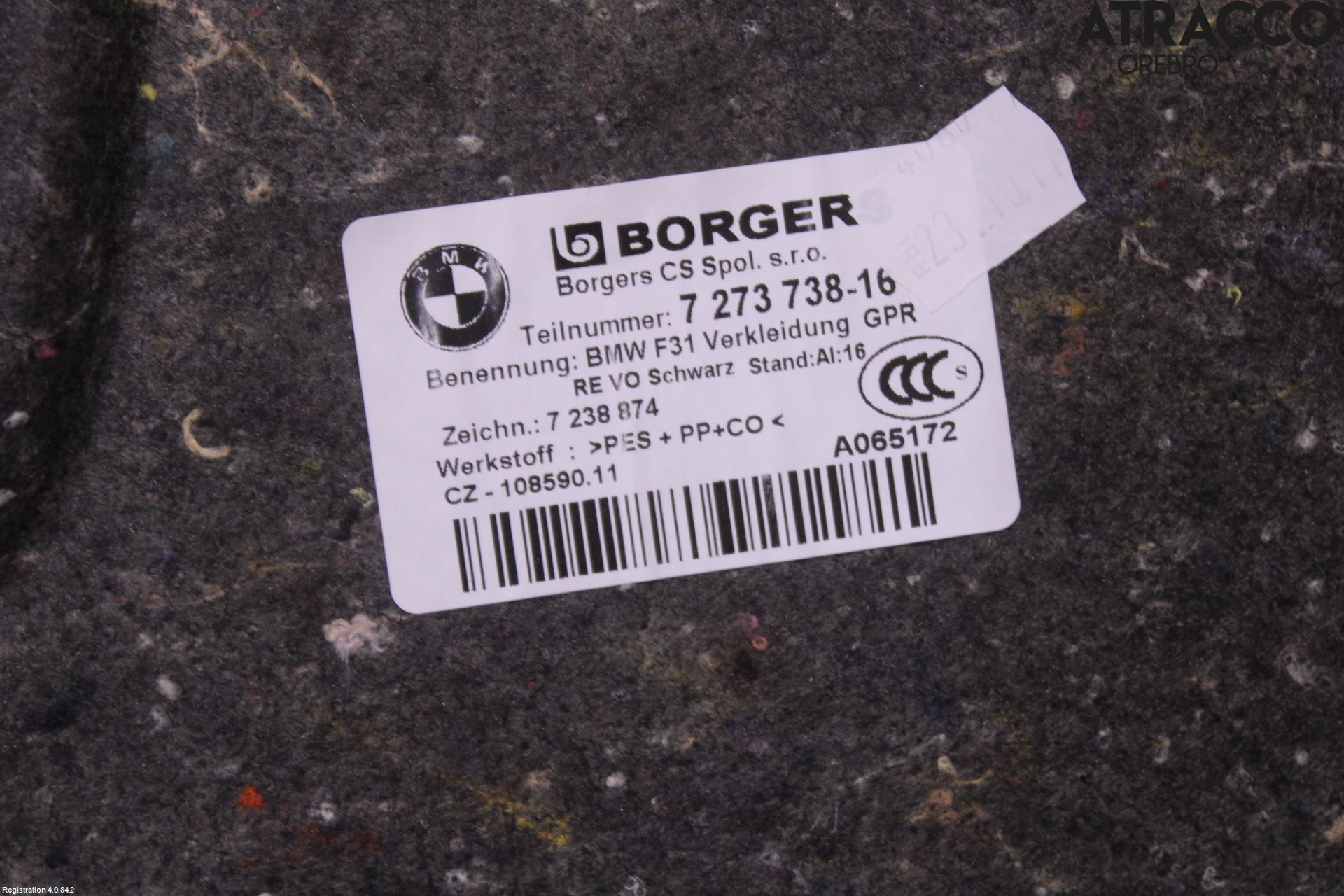 BMW 3 F30/F31/F80 12-19 Innr Sidetrekk-Deksel