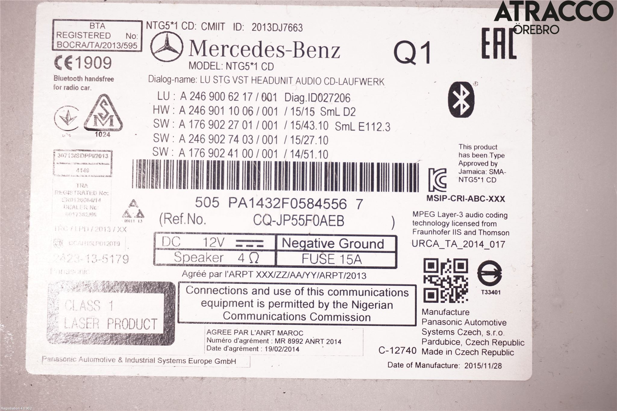 Mercedes-Benz MB CLA-KLASS (C117/X117) 13-19 Stereo Radio Med Cd