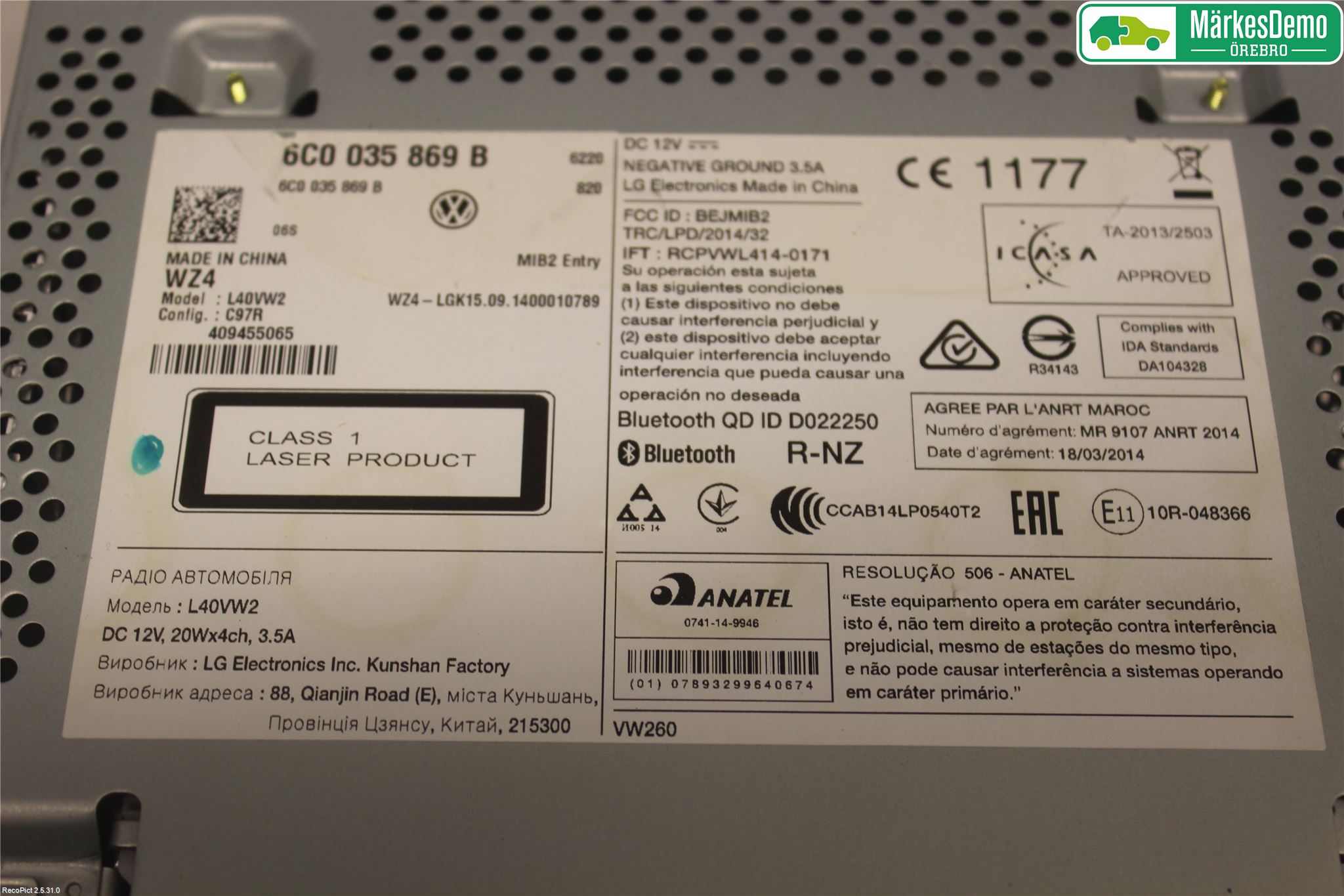 Volkswagen VW POLO 10-17 Stereo Radio Med Cd