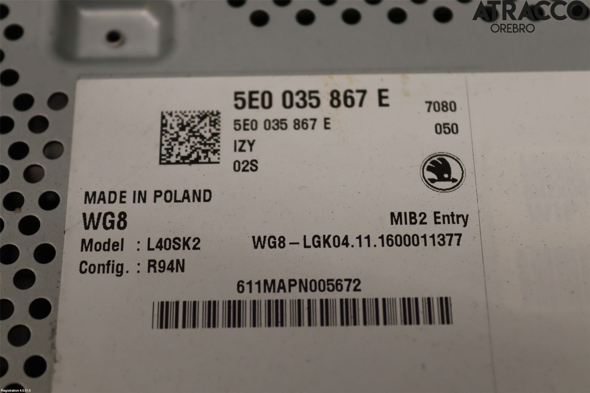 Skoda OCTAVIA (5E) 13-20 Stereo Radio Med Cd