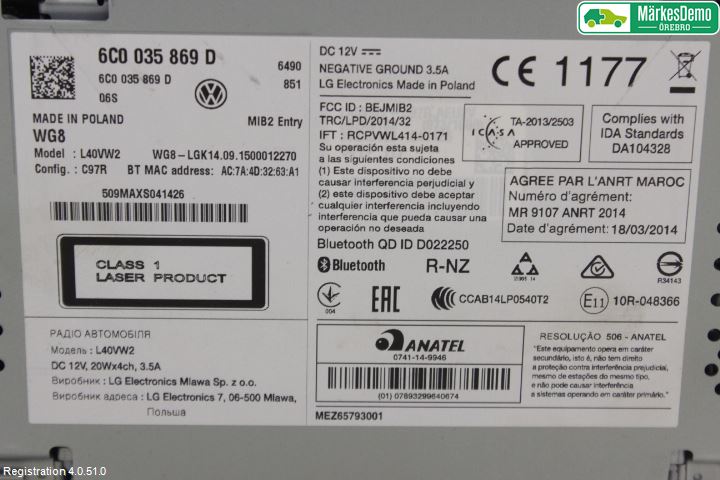 Volkswagen VW POLO 10-17 Stereo Radio Med Cd
