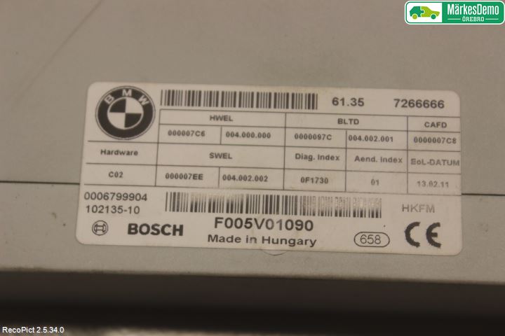 BMW 5 F10/F11/F18 09-17 Styreenhet Klima