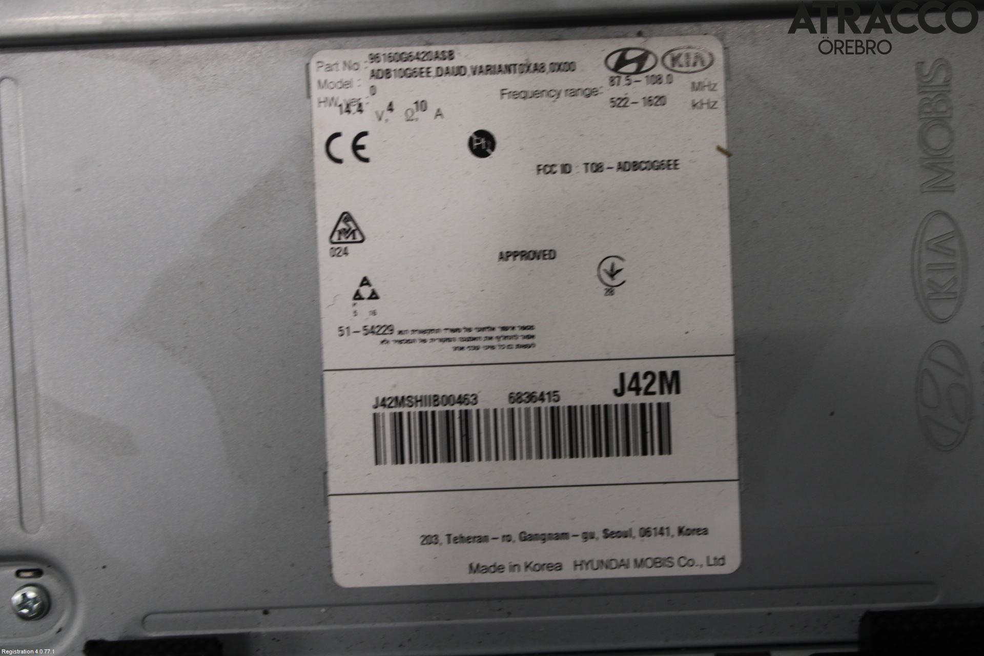 Kia PICANTO 17- Stereo Radio Med Cd