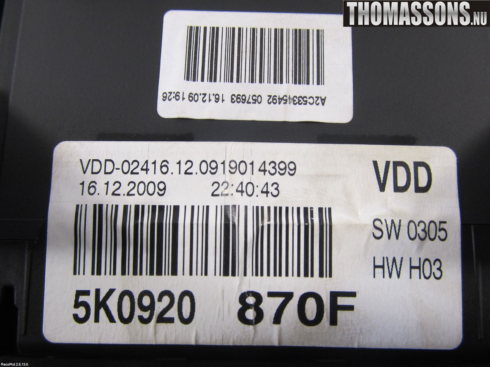 Volkswagen VW GOLF VI 09-13 Instr Kombinert