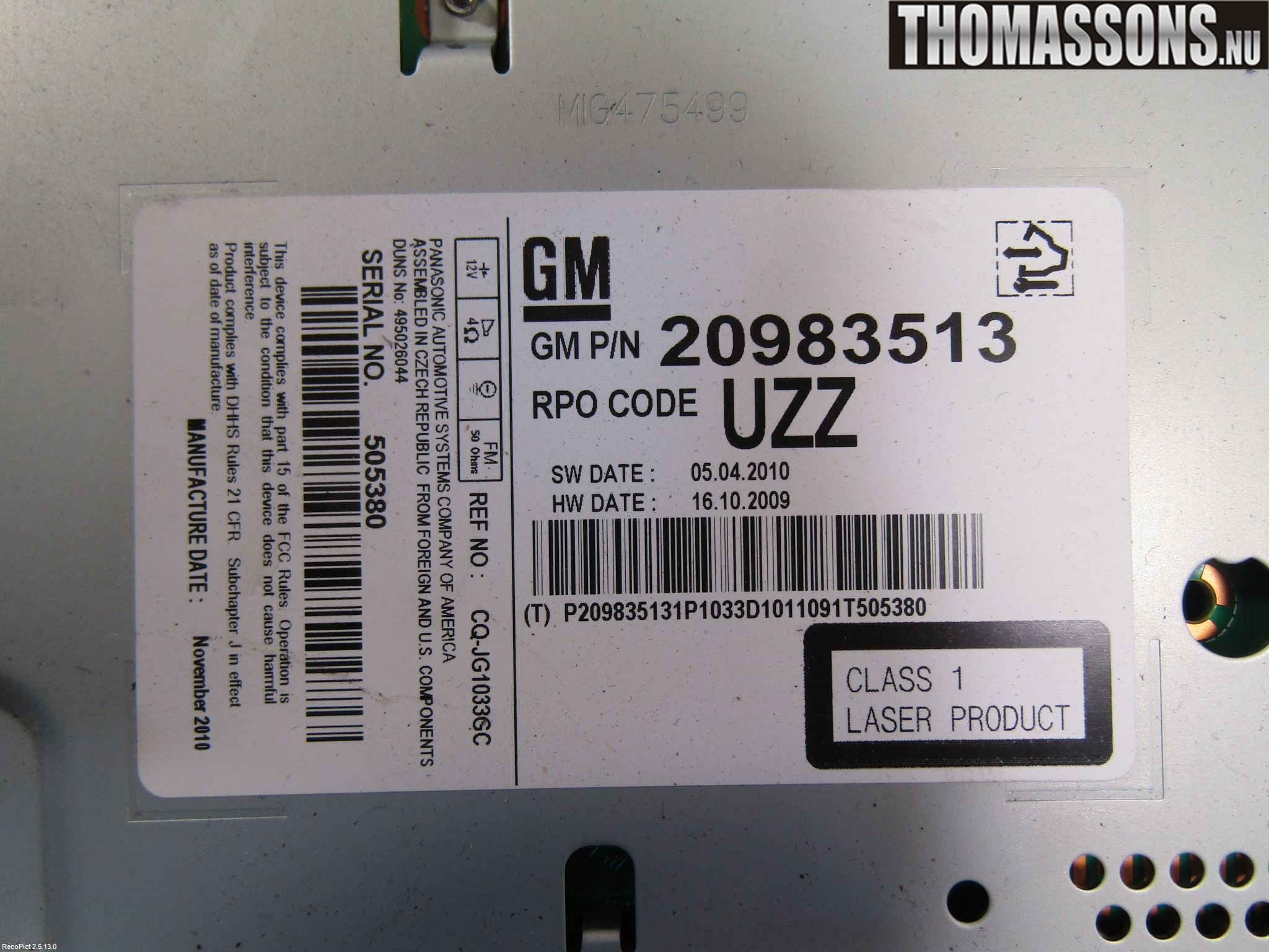 Opel ASTRA J 10-15 Stereo Radio