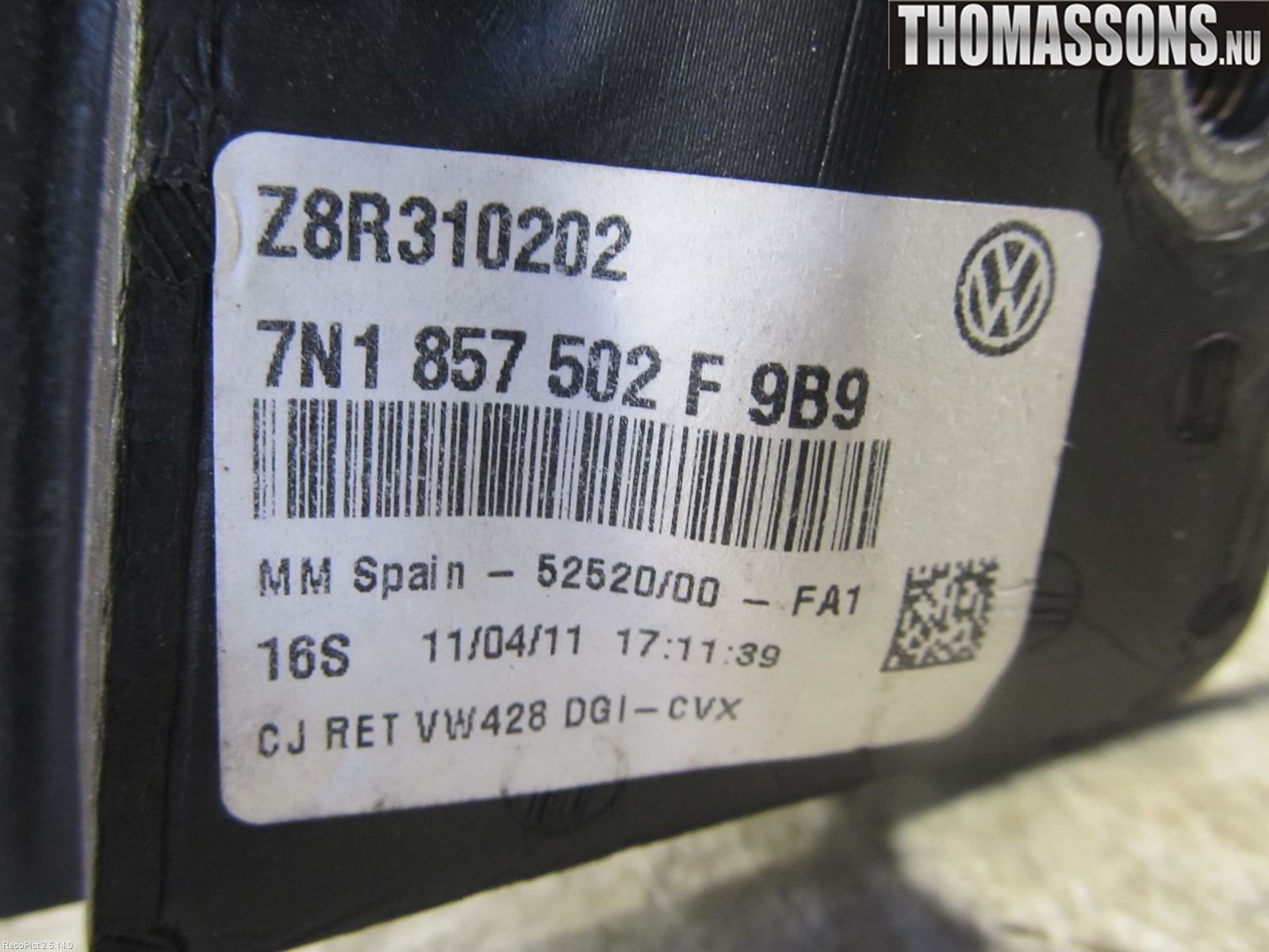 Volkswagen VW SHARAN 11- Speil H M-El Justering