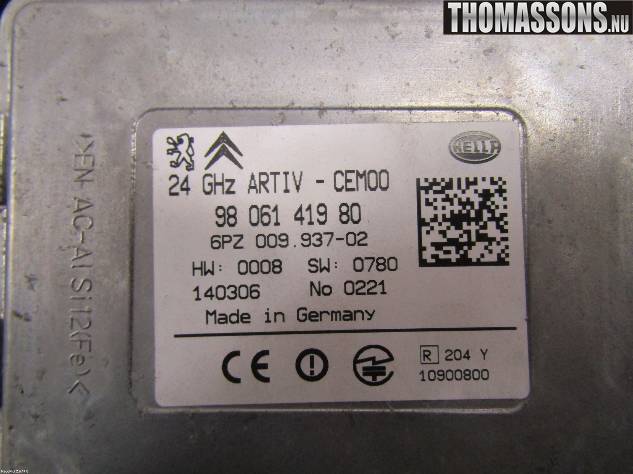 Peugeot 3008 09-16 Sensor Kollisjonsbeskyttelse