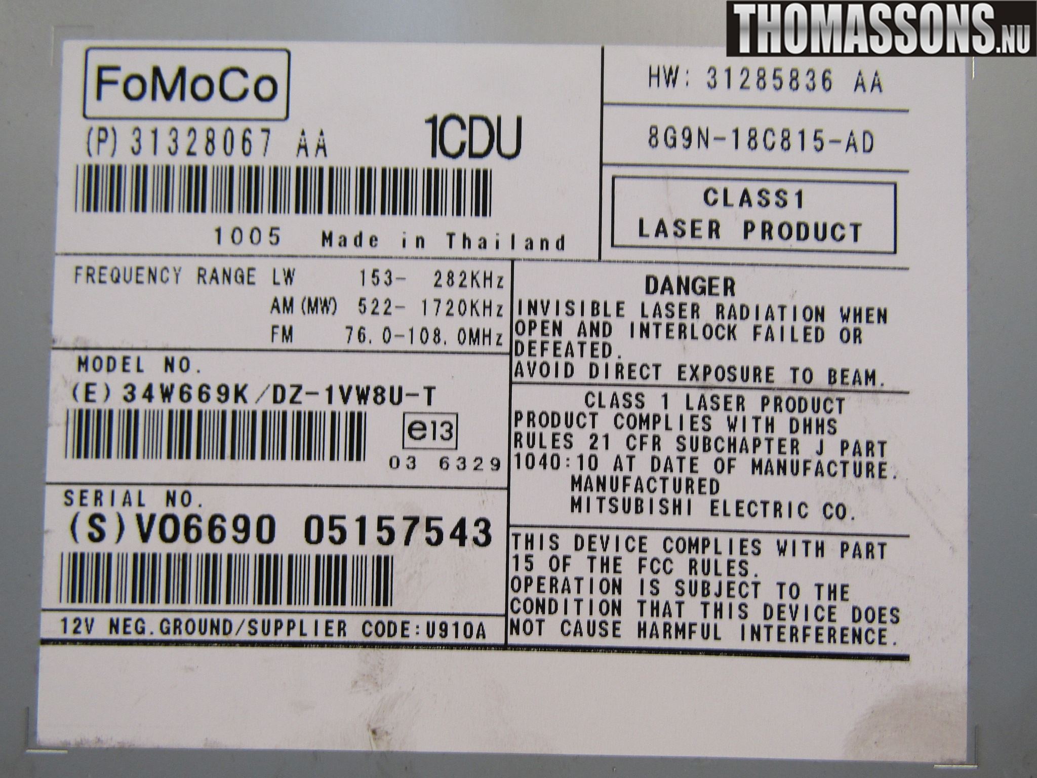 Volvo V70 08-13 Stereo Radio