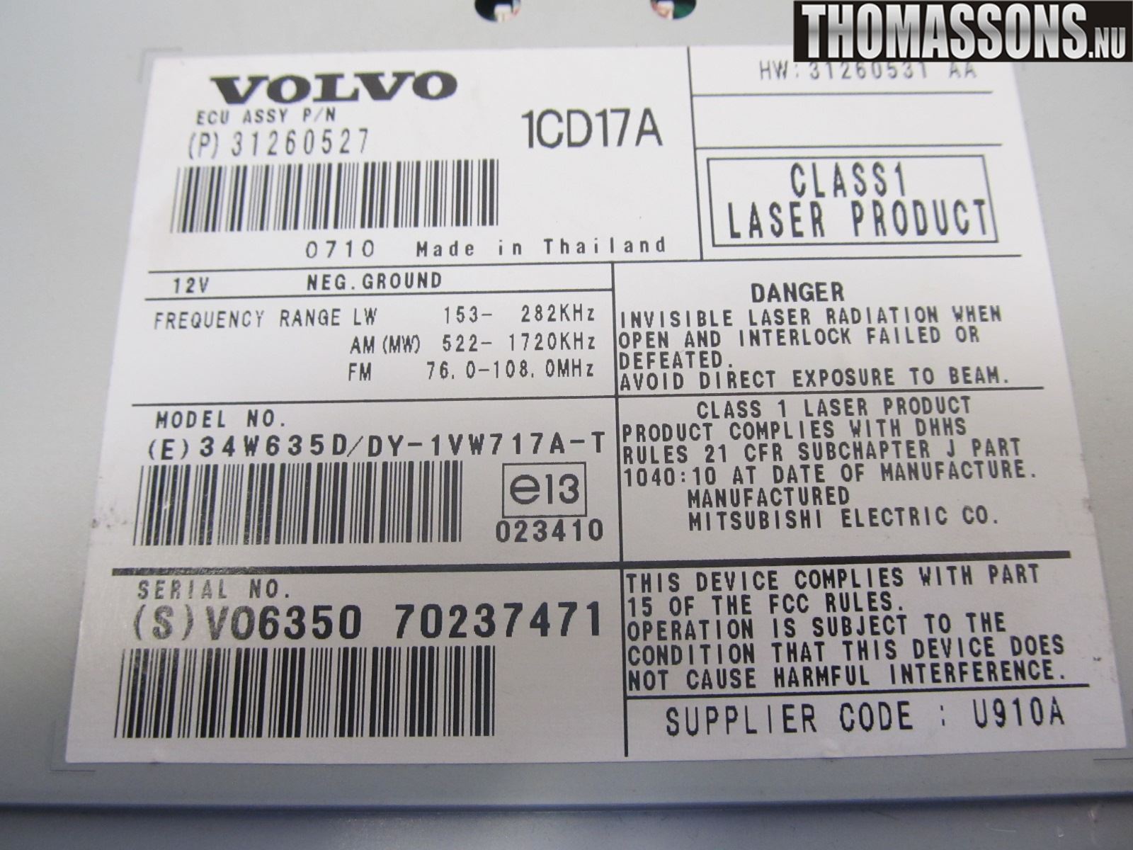 Volvo V50 08-12 Stereo Radio