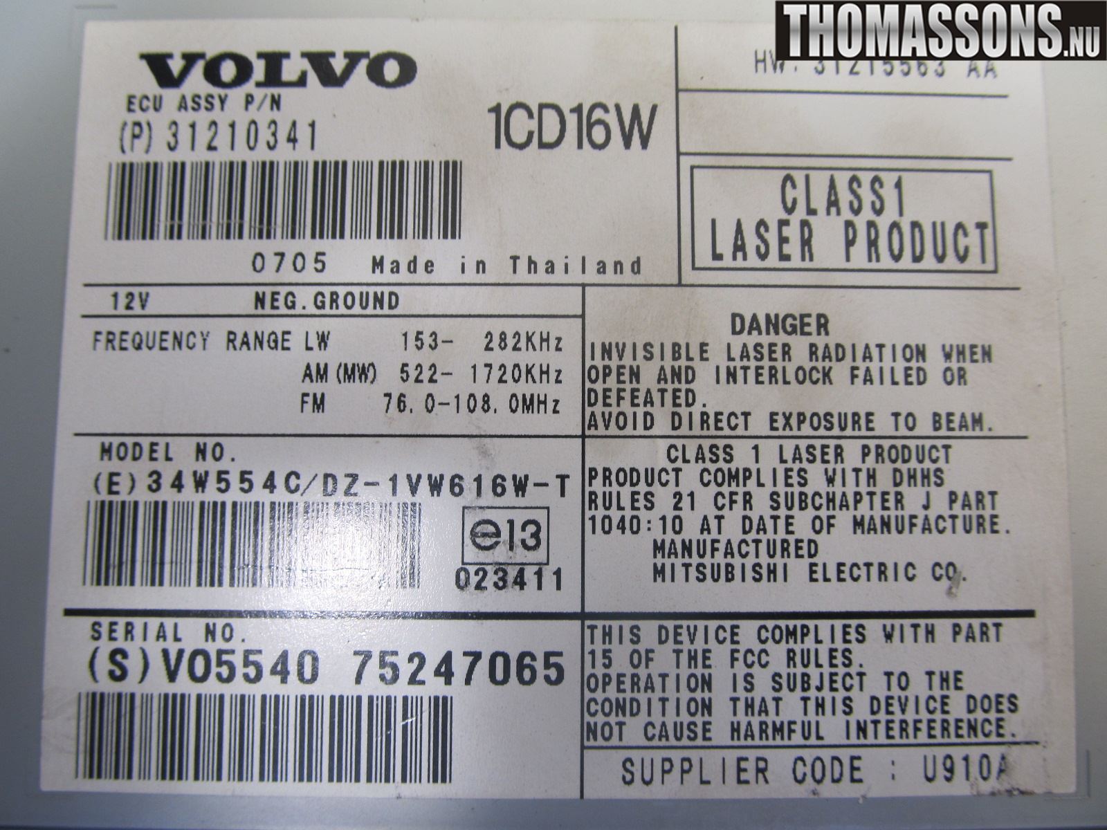 Volvo V50 08-12 Stereo Radio