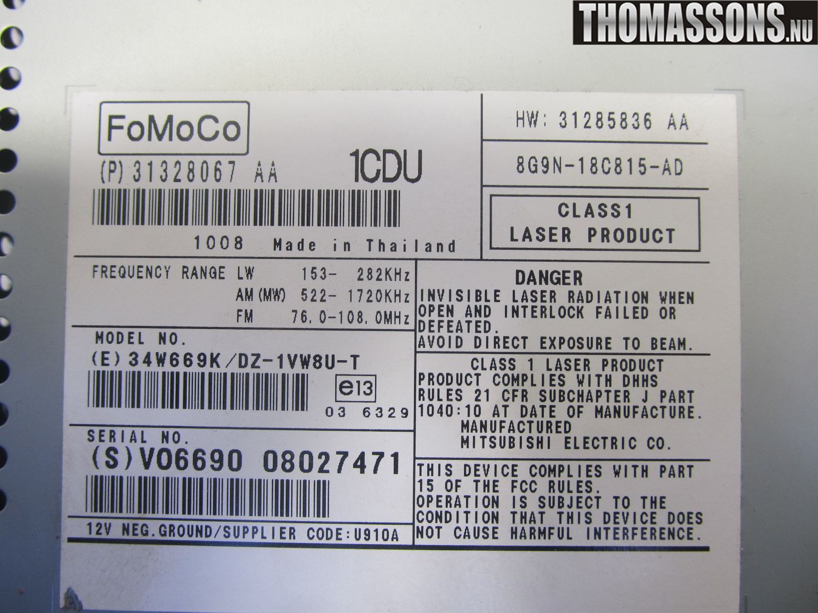 Volvo V70 08-13 Stereo Radio