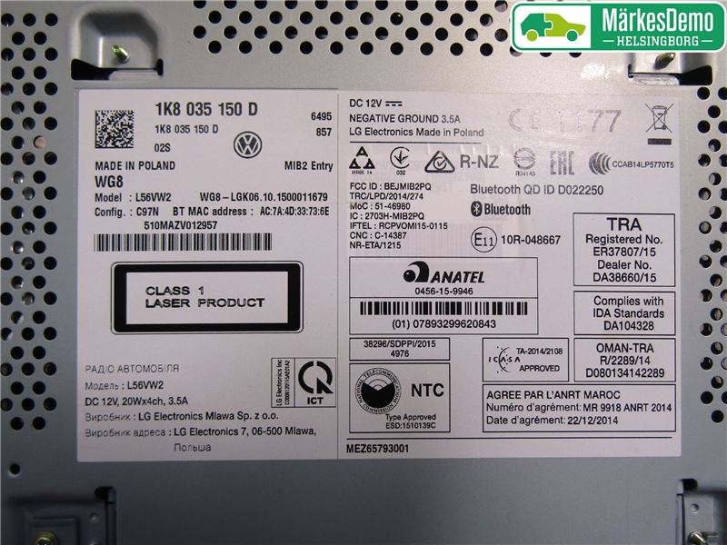 Volkswagen VW CADDY 16-20 Stereo Radio Med Cd