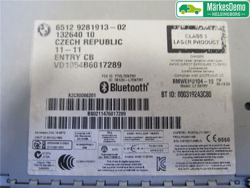 BMW 1 F20/F21 11-19 Stereo Radio Med Cd