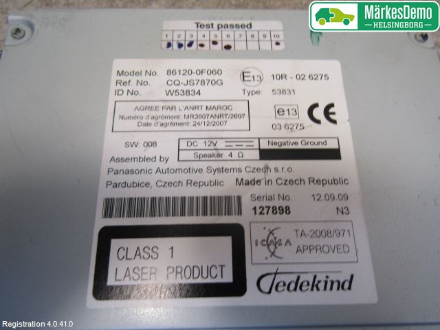Toyota VERSO 09-18 Stereo Radio Med Cd