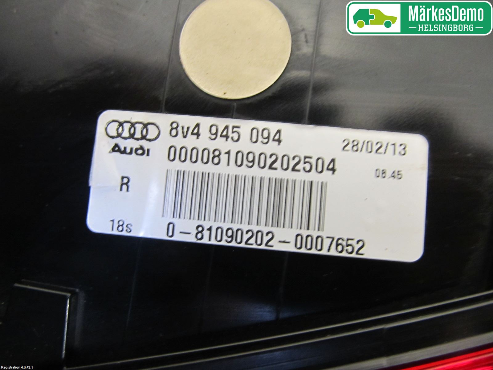 Audi A3/S3 05-13 Baklykt Høyre  På Luke(Indre)