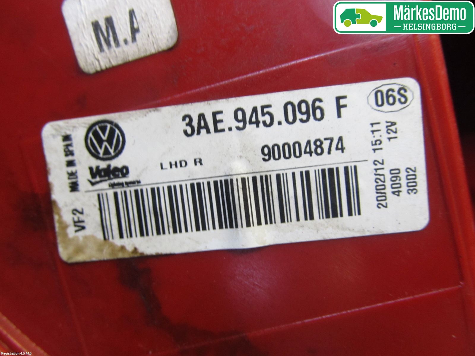 Volkswagen VW PASSAT 11-14 Baklykt Høyre