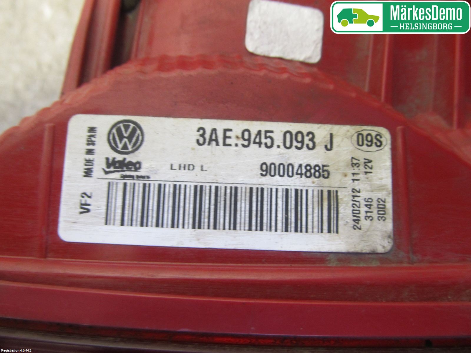 Volkswagen VW PASSAT 11-14 Baklykt Venstre  På Luke(Indre