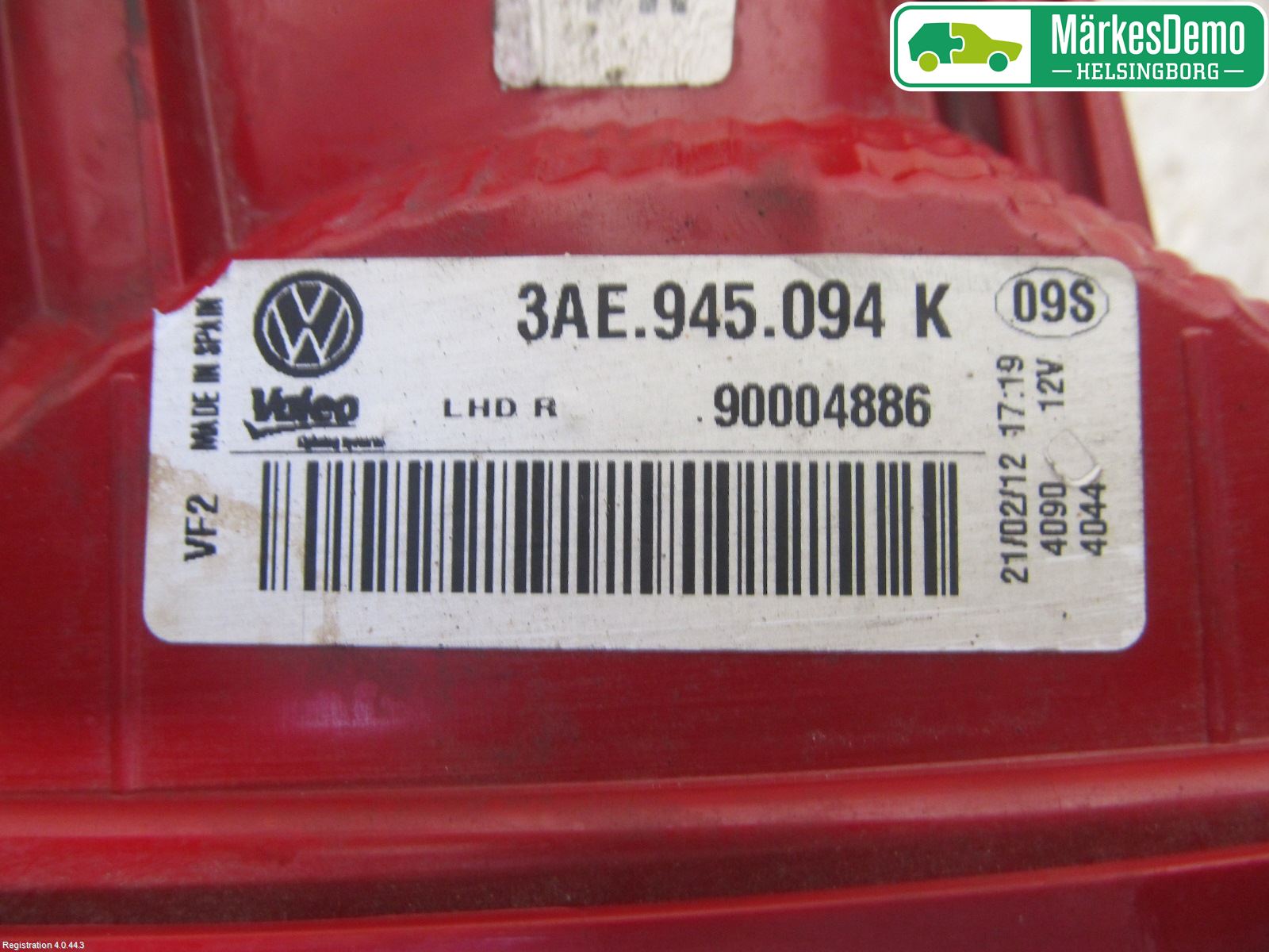 Volkswagen VW PASSAT 11-14 Baklykt Høyre  På Luke(Indre)