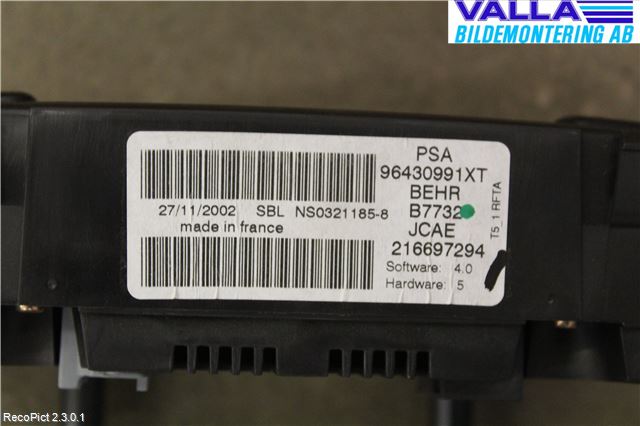 Peugeot 307     01-05 Varme Ac Betjening-Display