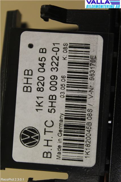 Volkswagen VW GOLF V 04-09 Varme Ac Betjening-Display