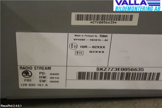 Skoda OCTAVIA (1Z) 05-13 Stereo Radio Med Cd