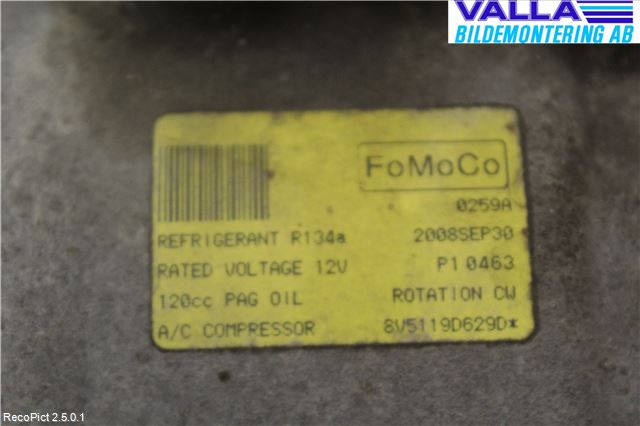 Ford FIESTA 09-12 Varme Ac Kompressor