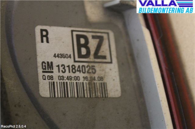 Opel VECTRA C 06-08 Baklykt Høyre  På Luke(Indre)