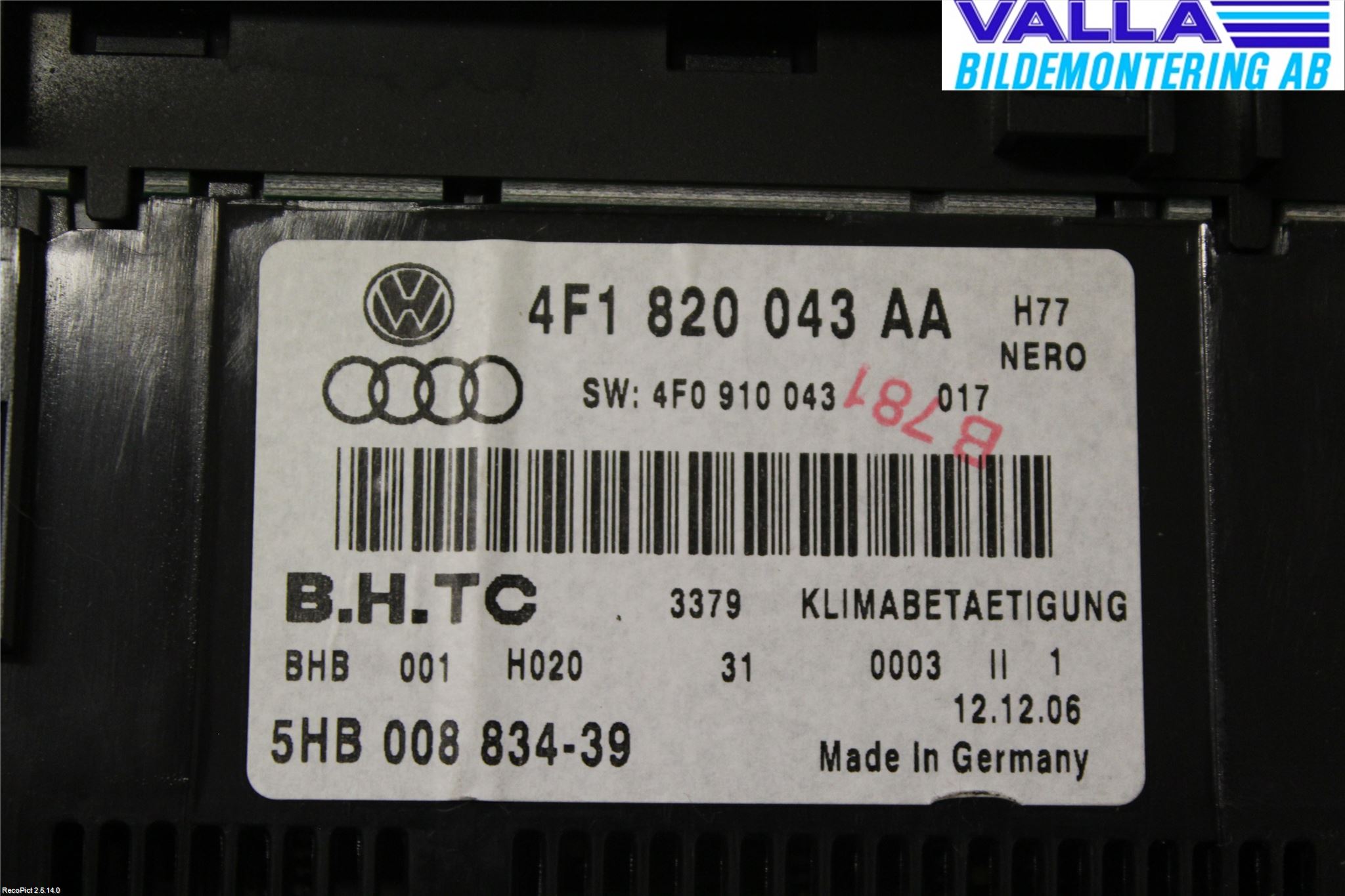 Audi A6/S6     05-11 Varmeapparat Panel(Regulering)