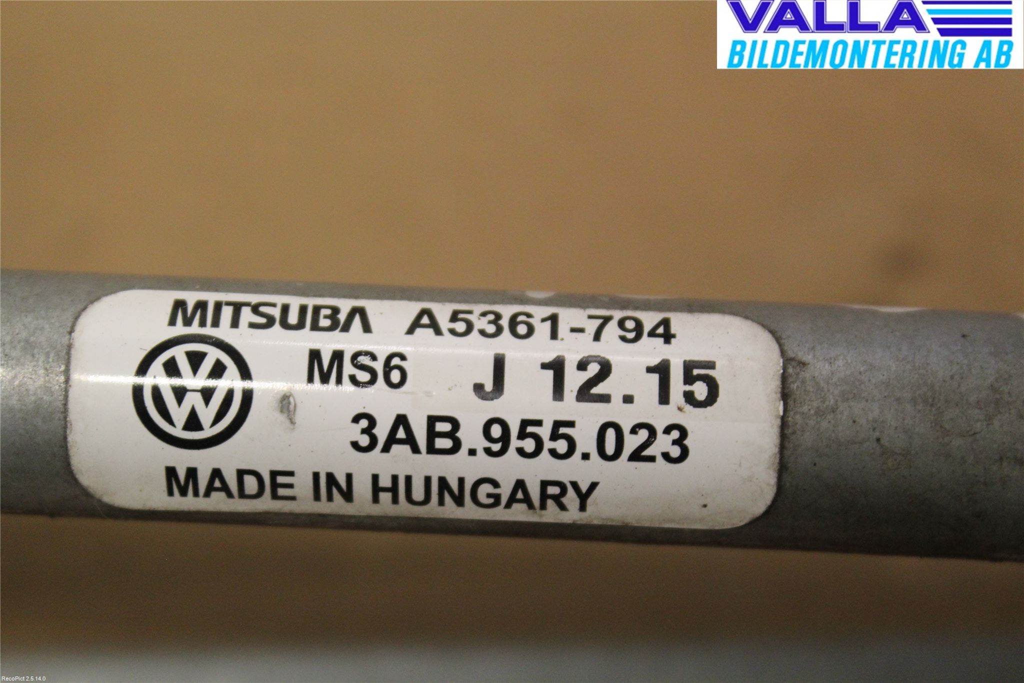 Volkswagen VW PASSAT 11-14 Viskeroverføring Frontrute